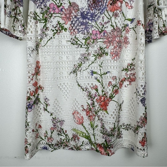 R&K White Floral Eyelet Dress Size 6 Flounce Ruffle Sleeve Cottagecore Coquette - Picture 6 of 13